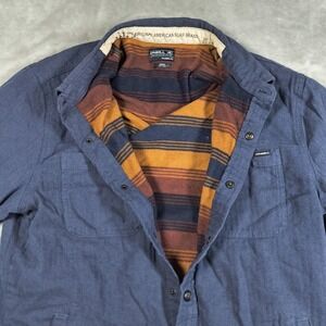 ONeill Flannel Jacket Mens Medium Blue Herringbone Lined Surf Shacket Button Up